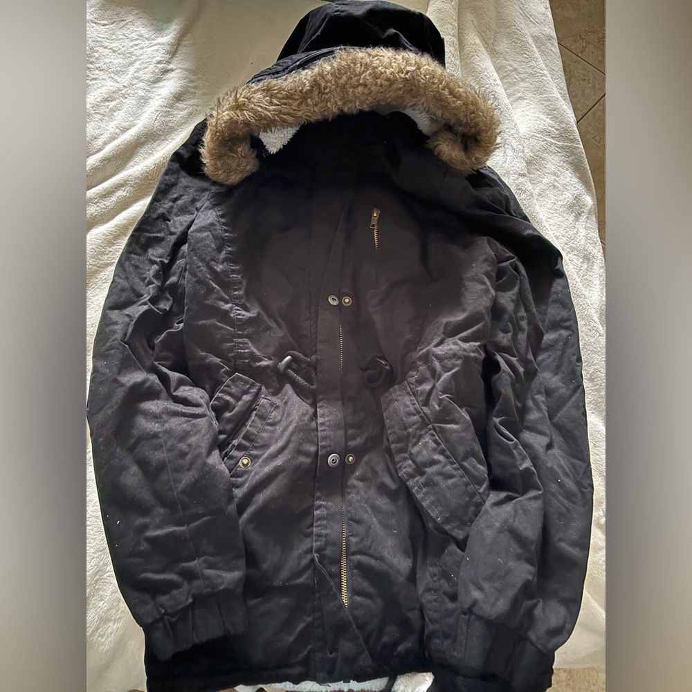 Ambiance Black Jacket with Brown Fur Trim